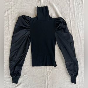 Nasty Gal Poplin Sleeve Knitted Rib Neck Roll Long Sleeve